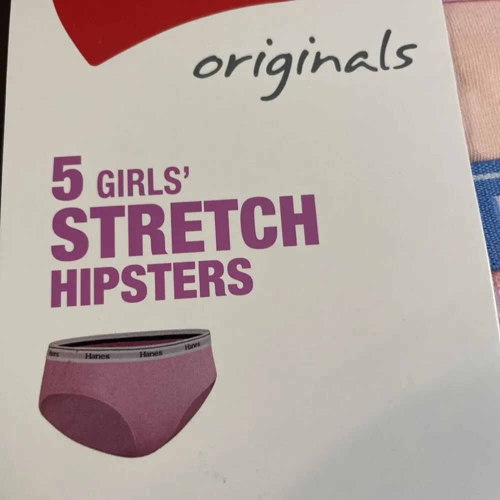 Hanes size 6 Girls Boyshorts & Hipsters, Cotton Stretch Underwear, 5 pk